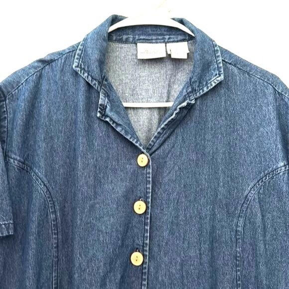 The Vermont Country Store Denim Button-Front Dress 2X 100% Cotton Short Sleeve - Picture 2 of 8